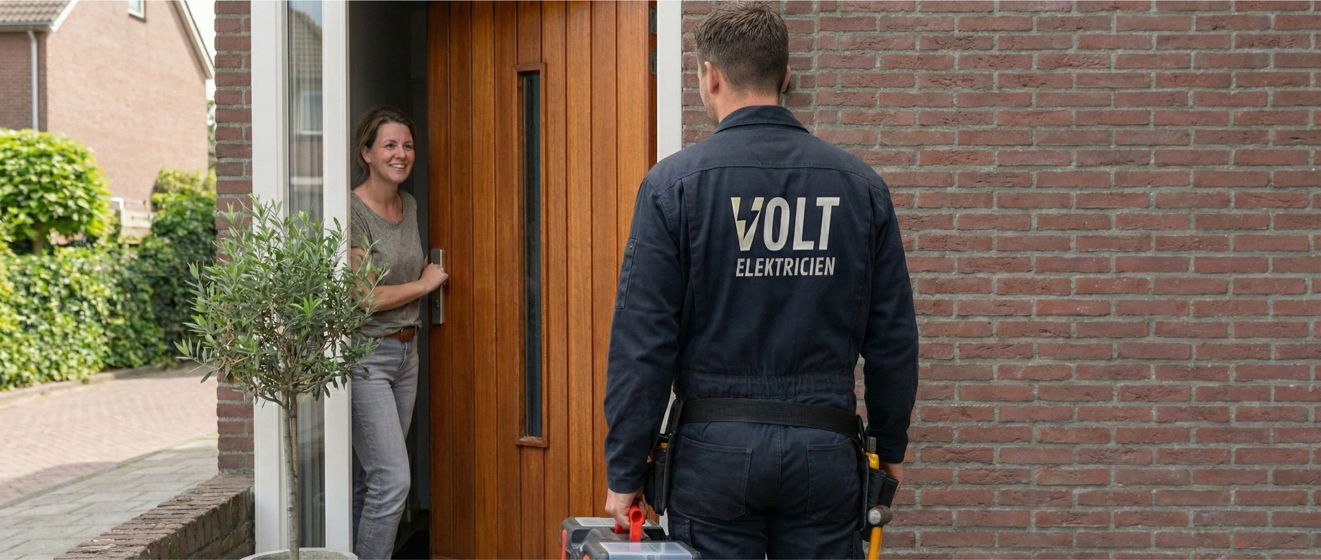 Volt Elektricien monteur in werkkleding staat klaar voor spoedservice in Almere