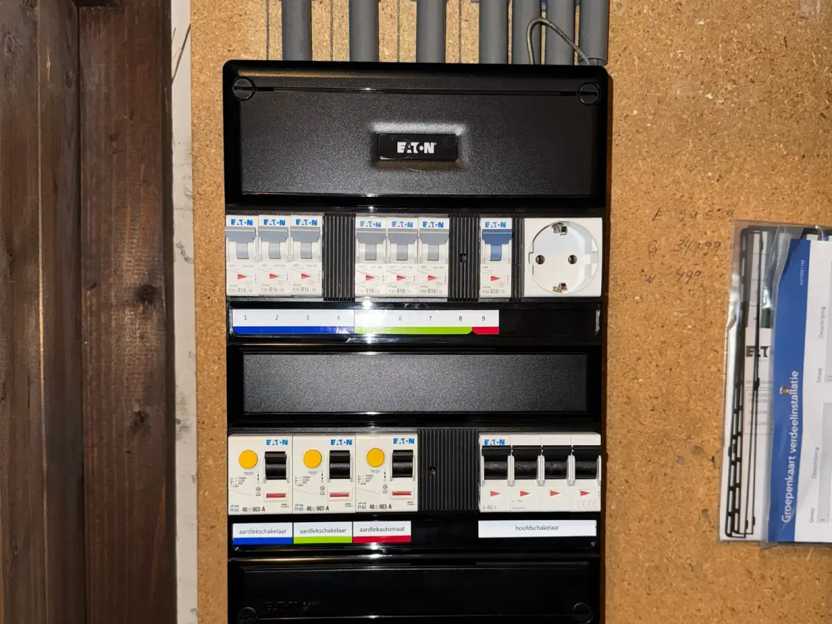 Nieuwe Eaton-groepenkast met aardlekschakelaars en hoofdschakelaar